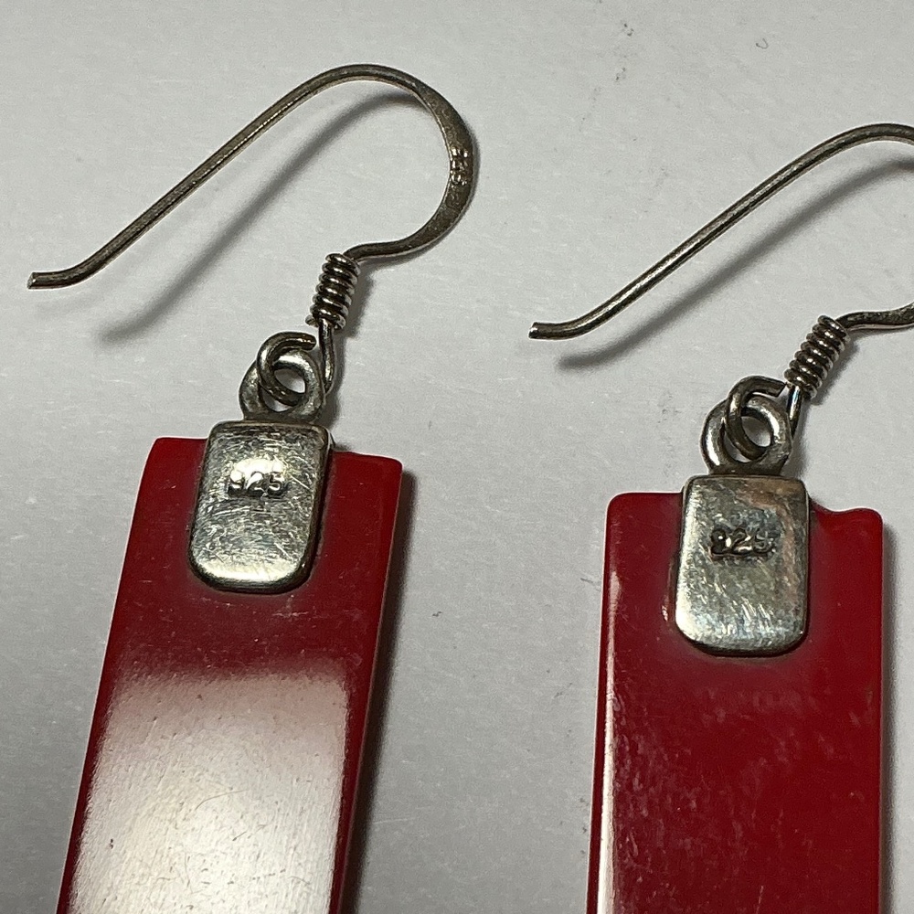 Sterling Silver Bakelite Rectangle Dangle Earring… - image 6